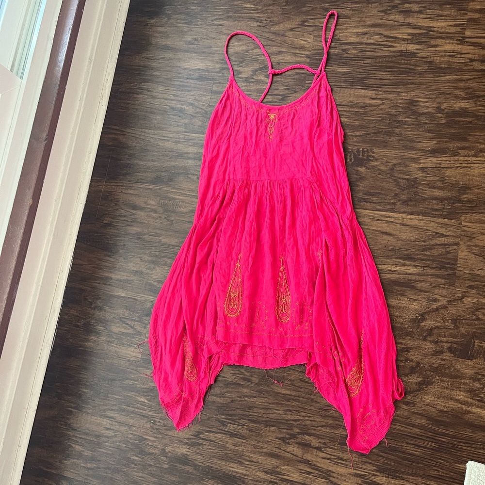 Intimately FREE PEOPLE Intimately Slip Dress Crinkled Gauze Tango Pink sz large - Picture 5 of 5